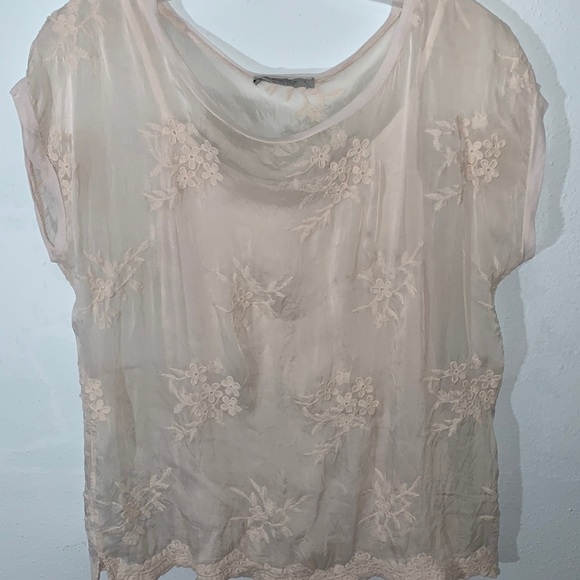 angela moda Tops - Sheer lace top. Made in Italy! Ivory. Small